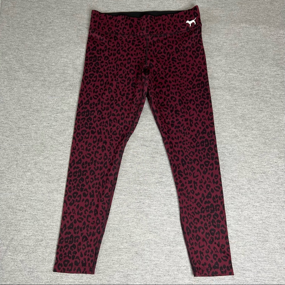 NWOT Victoria’s Secret Pink Yoga Maroon Cheetah Leggings Women’s Size Large